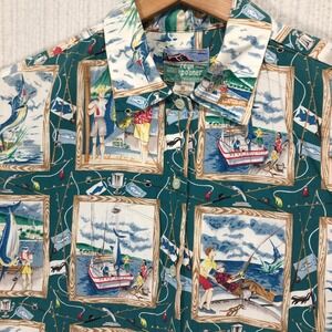 reyn spooner Teal Nautical Print Button-Down Shirt